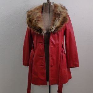 Vtg. 1970 24k leather &fur jacket sm/ med